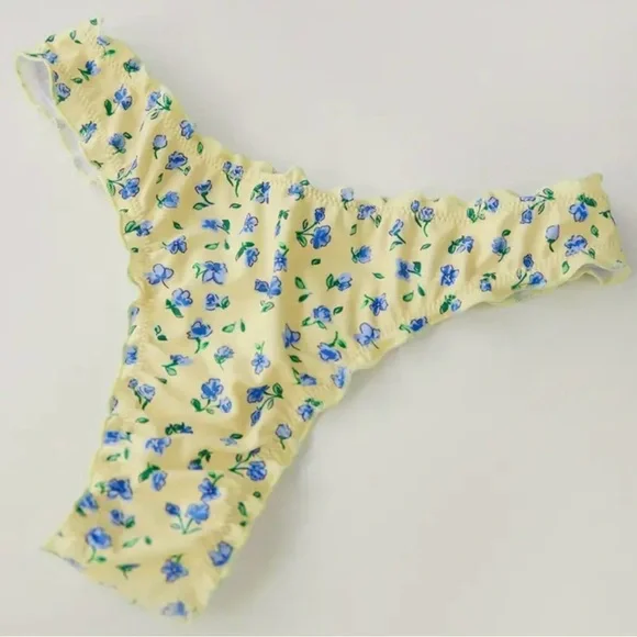 Yellow Floral Halter Thong Bikini Set - Picture 3 of 9